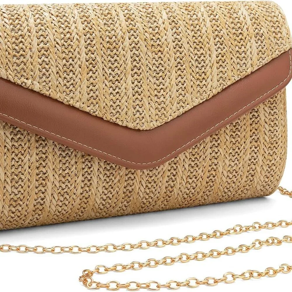 Straw Clutch Purse for Women Faux Straw Summer Beach Evening Shoulder Bag